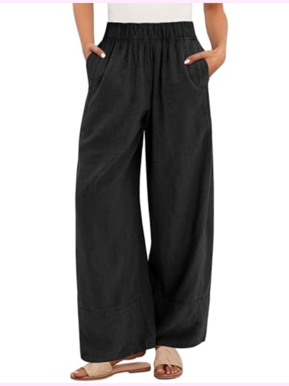 Wide Leg Linen Pants with Pockets Casual Lounge Trousers